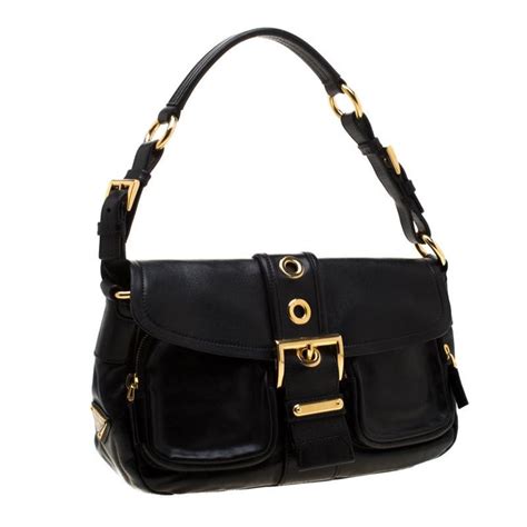 prada shoulder bag black|Buckle Medium leather shoulder bag in black .